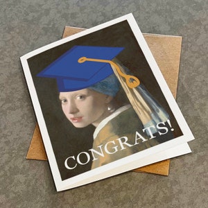 Carte de remise des diplômes Jeune fille au chapeau - Johannes Vermeer - Carte drôle de diplômé pour la majeure en art, études d'histoire de l'art