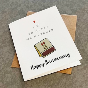 Carte d'anniversaire pochette d'allumettes, carte d'anniversaire pleine d'esprit et mignonne pour petit ami, je suis si heureux que nous ayons assorti - voeux de joyeux anniversaire