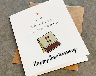 Matchbook Anniversary Card, Witty And Cute Anniversary Card For Boyfriend, I'm So Happy We Matched - Happy Anniversary Greeting