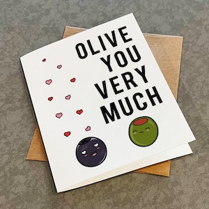 Je vous aime beaucoup, jolie carte d'anniversaire pour mari, jolie carte d'amour olive pour jeu de mots, adorable carte de voeux pour petit ami, blanc mat A2
