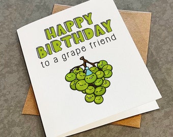 Funny Grape Birthday Card For Him - Cute Birthday Card For Best Friend - BFF Birthday Gift - Adorable Birthday Card For Boyfriend