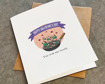 Funny Stir Fry Cooking Valentine's Day Card: 'You Wok My World' - Matte White A2 Greeting Card