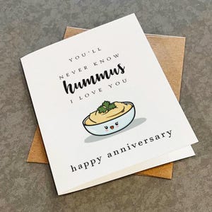 Carte de voeux d'anniversaire sur le thème de la cuisine méditerranéenne, jolie carte d'anniversaire de houmous pour mari, voeux d'anniversaire drôle