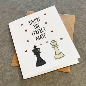 Jolie carte de Saint-Valentin d'échecs, le compagnon parfait, le roi et la reine, carte de Saint-Valentin drôle pour mari, carte de Saint-Valentin pour femme