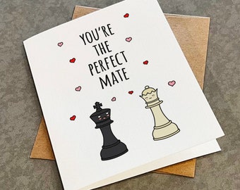 Cute Chess Valentines Card, The Pefect Mate, King and Queen Card, Funny Valentine&#39;s Card For Husband, Valentines Day Card For Wife