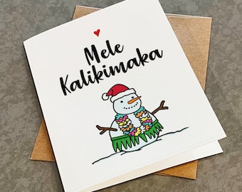 Mele Kalikimaka Card: Hawaiian Christmas, Tropical Snowman
