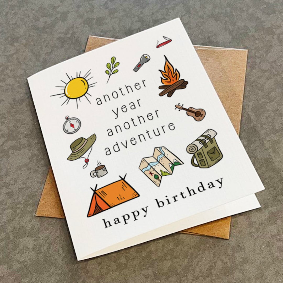Camping Birthday Card Another Year Another Adventure Hiking Themed