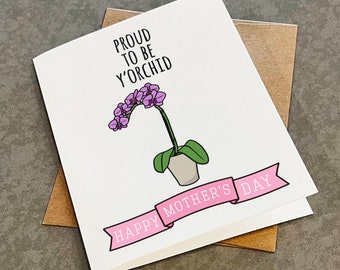 Ravissante carte de fête des mères pour maman plante - fleurs d'orchidées - Orchidée fière d'être - carte de voeux pour maman jardinière