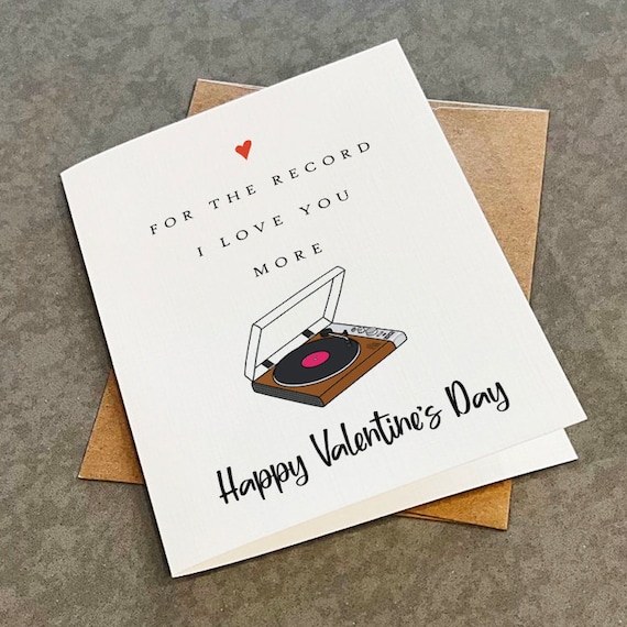Record Collector Valentine's Card For Boyfriend, Cute V-Day Gift For Vinyl Collector, Record Player Card For Significant Other