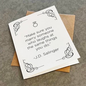 Jolie carte de félicitations pour fiançailles - citation drôle - J.D. Salinger - cartes au design simple