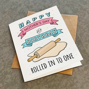 2 en 1 - Cartes d'anniversaire et de fête des mères pliées en un - Baker Mom - Pâte et rouleau à pizza