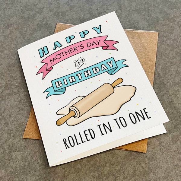 2 In 1 - Mother's Day and Birthday Card Rolled In To One - Baker Mom - Pizza Roller and Dough