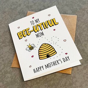 Belle carte de fête des mères, carte de fête des mères abeille, carte de voeux abeille abeille blague punny pour maman de sa fille ou son fils