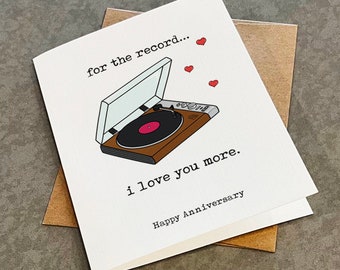 Funny Anniversary Card For Boyfriend, Cute Anniversary Card For Vinyl Collector, Anniversary Card For Him, Record Player Card For Husband