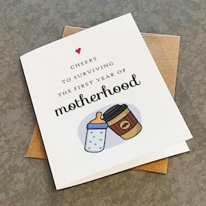 Carte de survie amusante pour la première année de la maternité, carte de 1er anniversaire amusante pour les parents d'un nouveau-né, carte de voeux personnalisable