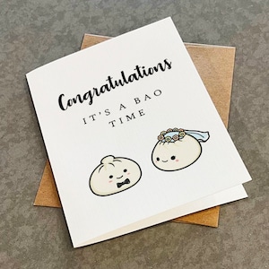 C'est l'heure du Bao - carte de mariage bao drôle - jolie carte de voeux chignon cuit à la vapeur pour couple de jeunes mariés, carte de félicitations drôle