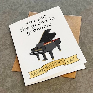 Carte de fête des mères grand-mère - Carte de voeux drôle de fête des mères pour grand-mère - Carte de voeux de piano à queue pour grand-mère