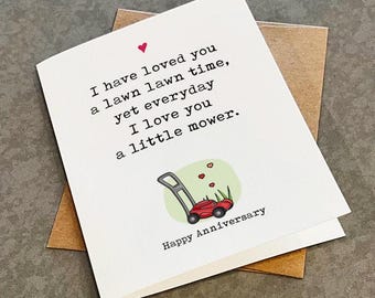 A Little Mower Anniversary Card For Husband: Funny Lawn Care Greeting - Matte White A2 Greeting