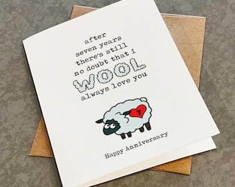 Carte de voeux d'anniversaire de 7 ans en laine pour femme - Cadeau d'anniversaire hilarant en laine de mouton pour mari qui apprécie les blagues de papa