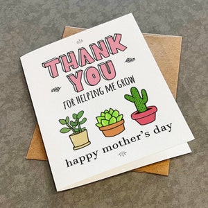 Carte de fête des mères, merci de m'avoir aidé à grandir - Carte de fête des mères grand-mère, carte pour maman, carte de grand-mère, carte de maman de jardin