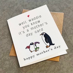 Jolie carte de fête des mères parent et enfant pingouin - dandinez-vous bien, vous savez que c'est une carte de fête des mères - adorable voeux de fête des mères pour maman