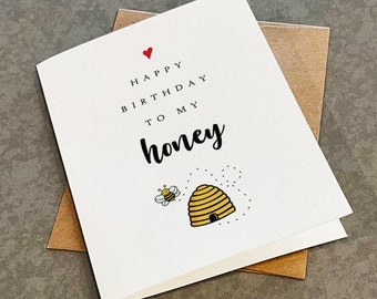 Cute Birthday Card - Happy Birthday To My Honey - Sweet Birthday Card For Husband - Adorable Birthday Present For Wife - White Matte A2