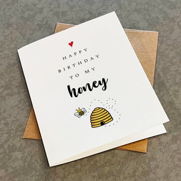 Cute Birthday Card - Happy Birthday To My Honey - Sweet Birthday Card For Husband - Adorable Birthday Present For Wife - White Matte A2