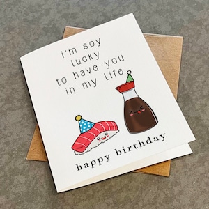 Jolie carte d'anniversaire sushi pour lui, adorable carte d'anniversaire pour petit ami, petite amie, partenaire, si chanceux de vous avoir
