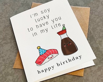 Linda tarjeta de cumpleaños de sushi para él, adorable tarjeta de cumpleaños para novio, novia, pareja, qué suerte tenerte