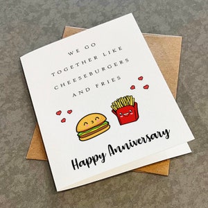 Nous allons ensemble comme des hamburgers au fromage et des frites - Jolie carte d'anniversaire - Carte de voeux d'anniversaire sur le thème des gourmets - Carte pour mari