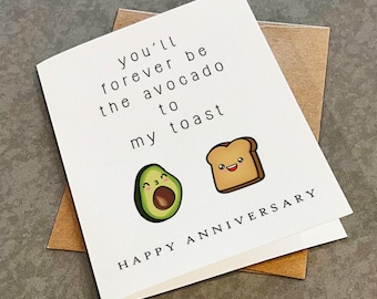 Avocado Toast Anniversary Card, Cute Happy Anniversary Card For Vegetarian or Vegan Couple, Funny Foodie Anniversary Card For Her,