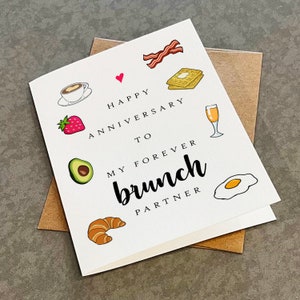 Célébration de voeux pour le brunch d'anniversaire - Partenaire pour le brunch pour toujours - Bel anniversaire pour son mari - Carte de voeux blanche A2 mate