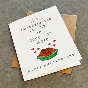 Funny Foodie Anniversary Card, Pasta Themed Anniversary Card For Boyfriend, Card For Him, Cute Love Meatballs & Speghetti