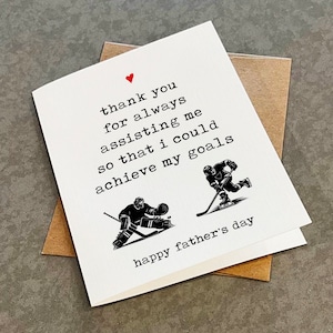 Carte de fête des pères sur le thème du hockey - voeux de fête des pères sincères et adorables pour papa - carte de voeux A2 blanche