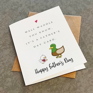 Jolie carte de fête des pères sur le thème des canards dandinants - Carte de voeux pour la fête des pères avec blague drôle pour papa - Super carte de voeux pour papa