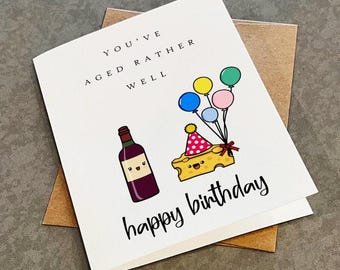 Funny Wine & Cheese Birthday Card: Punny Greeting Card
