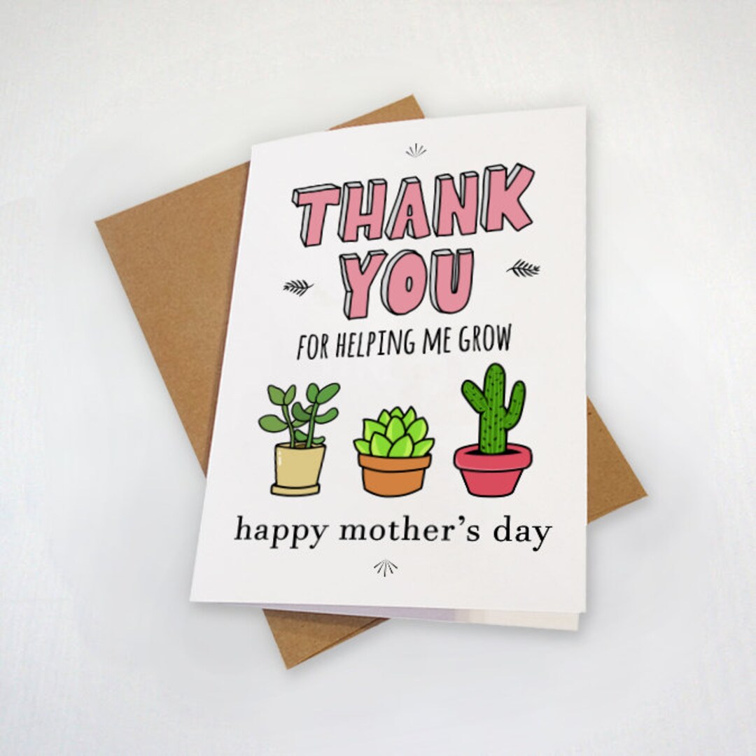 Plant Mom Mother's Day Card Thank You for Helping Me Grow - Etsy