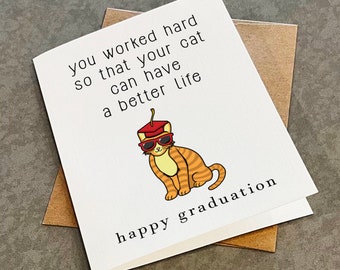 Funny Graduation Card For Cat Owner - Fun & Witty Congrats Card For Cat Lover - White A2 Greeting Card