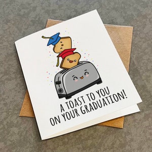 Jolie carte de toast de félicitations pour un nouveau diplômé du secondaire, adorable carte de voeux d'obtention du diplôme de jeu de mots pour fille ou fils, carte A2 blanc mat