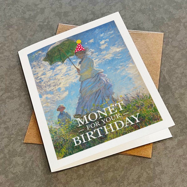 Witty Birthday Card For Impressionist Art Fan - Monet For Your Birthday - Woman with a Parasol and Birithday Hat