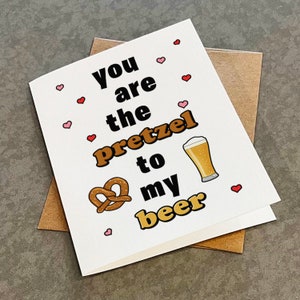 Jolie carte de voeux bière et bretzels - Vous êtes le bretzel de ma bière - jolie carte d'anniversaire - carte pour les amateurs de bière - carte pour femme