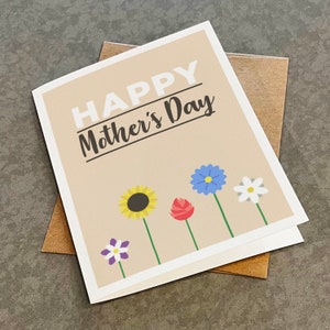 Carte de fête des mères douce et simple avec des fleurs - carte de voeux A2 - carte de fleurs de printemps pour maman