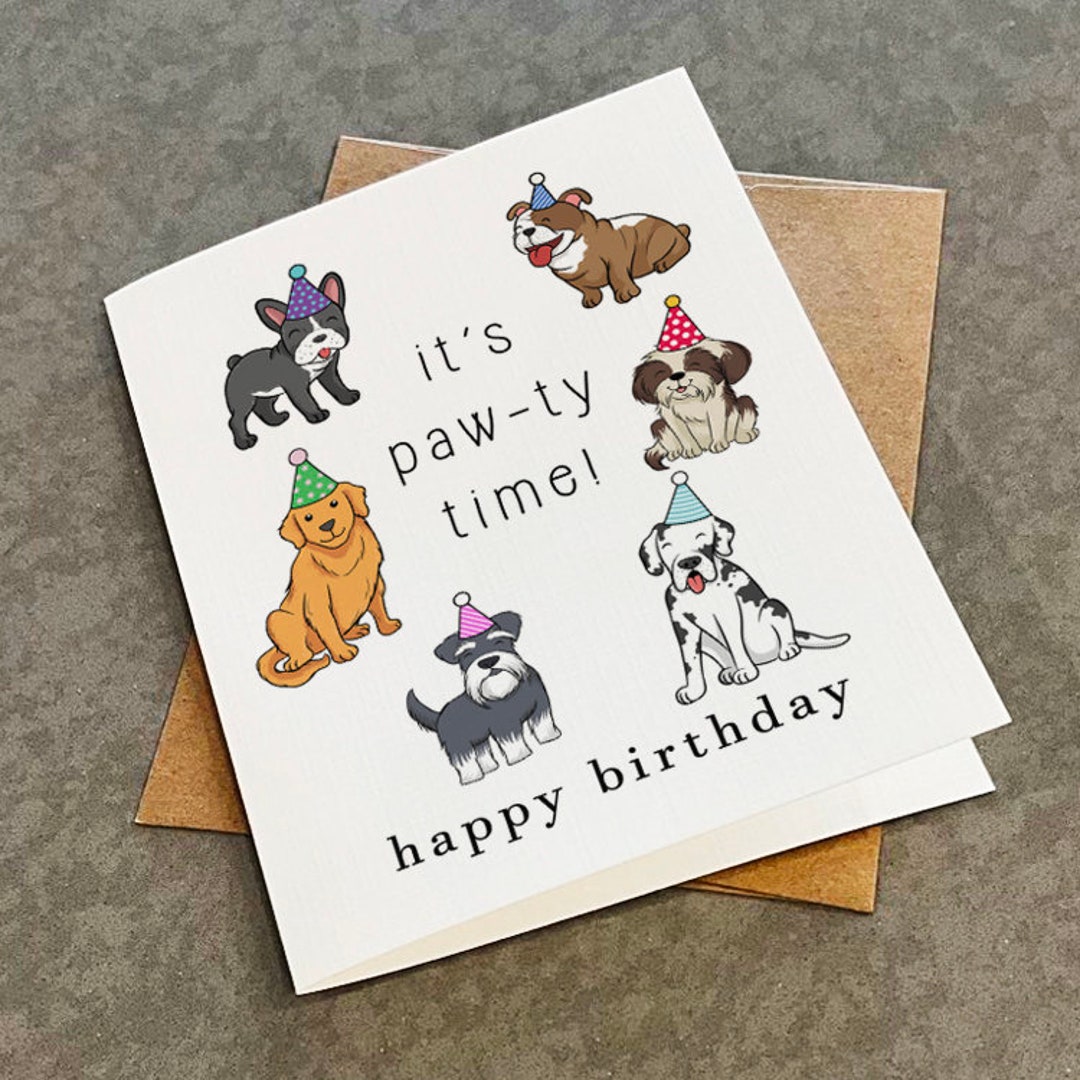 It's Paw-ty Time Cute Pun Joke Birthday Card for Dog Owners Funny ...