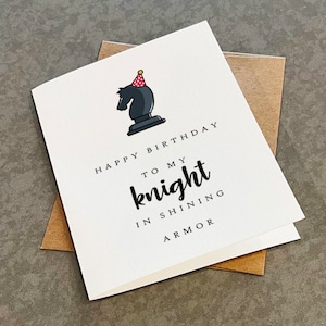 Carte d'anniversaire drôle d'échecs pour lui, joyeux anniversaire à mon chevalier en armure étincelante, carte d'anniversaire de mari, carte d'anniversaire de joueur d'échecs