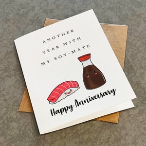 Joli anniversaire de sushi pour mari, une autre année avec mon compagnon de soja, carte d'anniversaire de sushi amusante pour petit ami, carte d'amour romantique pour lui