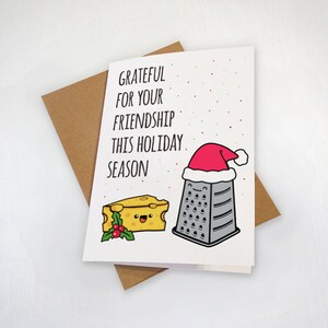 Cute Best Friend Holiday Card Grateful For Your Friendship Cheesy Greeting Card with Cheese and Grater Illustration in A2 Size image 2