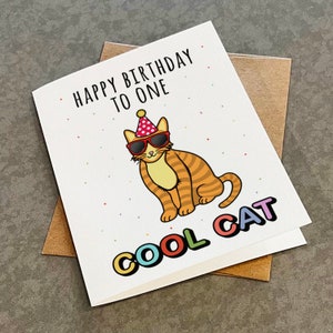 Cute Cat Lovers Birthday Card For Cat Owner, Happy Birthday To One Cool Cat, Lovely Colorful Greeting Card For Coworker or Office Mate