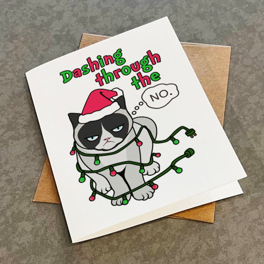 Grumpy Cat Christmas Card: Funny Meme Holiday Card 'dashing Through the ...