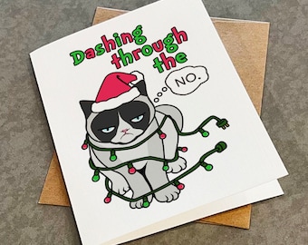 Grumpy Cat Christmas Card: Funny Meme Holiday Card 'Dashing Through The No'