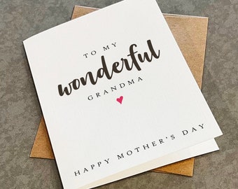 Wonderful Grandma Mother's Day Card, Simple & Elegant Mother's Day Card For Grandmother, Mothers Day Card For Grand Mom